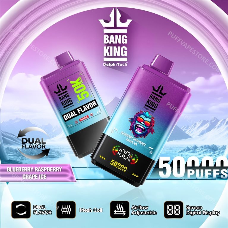 blueberry raspberry grape ice bang king 50000 dual flavour pvafrbk50000